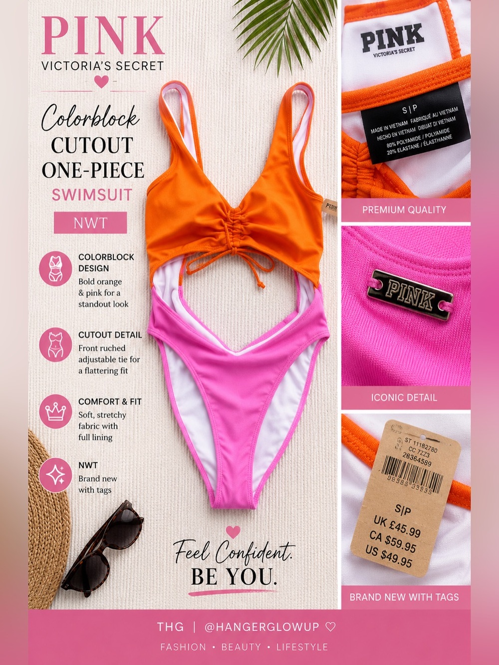 PINK Victoria’s Secret Colorblock Cutout One-Piece Swimsuit NWT